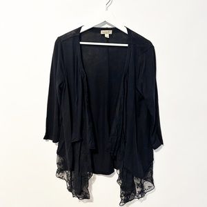 One World Lace Waterfall Black Cardigan Size M